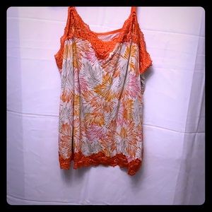 26/28 Lane Brant Orange/pink/white Camisole